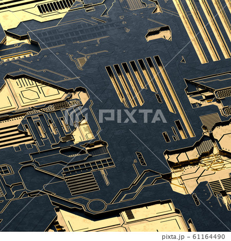 Circuit board futuristic server code processing. Gold and black technology background. 3d rendering Circuit board futuristic server code processing. Gold and black technology background. 3d rendering 61164490