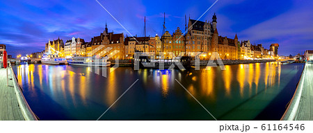 Gdansk. Panorama of the city promenade in night illumination. 61164546