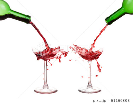 Broken glass with wine and drops ,isolated on 61166308
