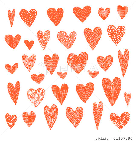 Big set of cute doodle red textured hearts Big set of cute doodle red textured hearts 61167390