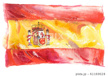 Spain, Spanish flag. Hand drawn watercolor illustration Spain, Spanish flag. Hand drawn watercolor illustration 61169028