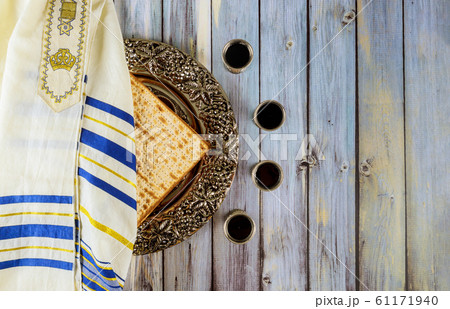 Passover matzoh jewish holiday bread with kiddush 61171940