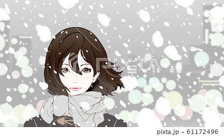 雪と女性 真剣な表情のイラスト素材