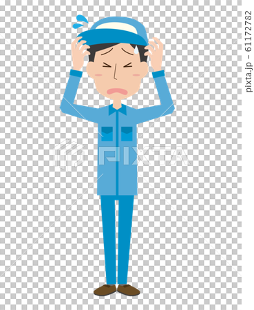 男性 作業員 作業者 全身 困る 感情 ポーズのイラスト素材