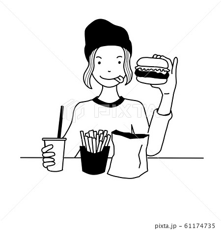 ハンバーガーを食べる人のイラスト素材