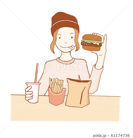 ハンバーガーを食べる人のイラスト素材