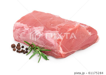 Raw pork meat with rosemary and peppercorn isolated on white background Raw pork meat with rosemary and peppercorn isolated on white background 61175284