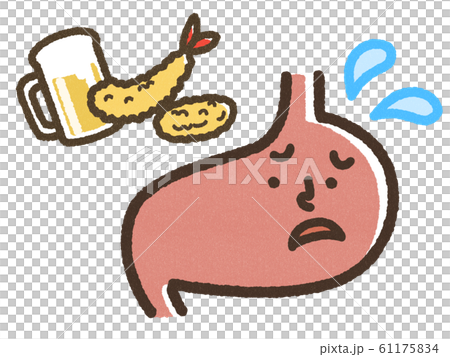 食べ過ぎに困る胃 顔あり 食べ過ぎに困る胃 顔あり 61175834