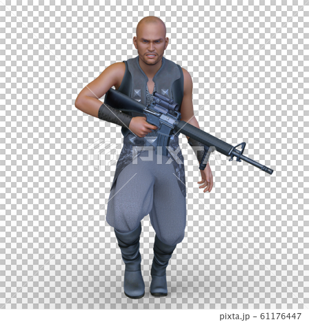 マシンガンと男性のイラスト素材