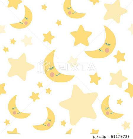 三日月と星のシームレスパターン 背景素材のイラスト素材