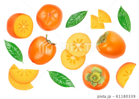 persimmon fruit isolated on white background. Top view. Flat lay pattern 61180339