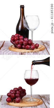 wine glass with red wine, bottle of wine and wine glass with red wine, bottle of wine and 61185390
