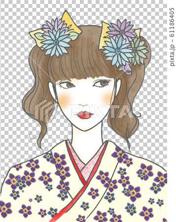 下沉和服水彩畫素材 下沉和服水彩畫素材 61186405