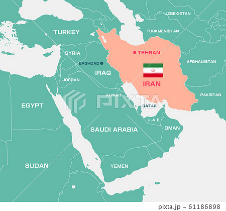 イランと中東 アラブ諸国 マップ 地図 英語 のイラスト素材