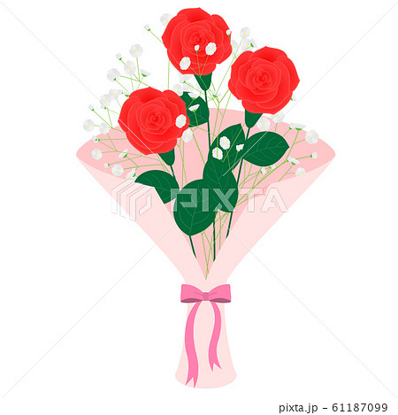 バラとかすみ草の花束のイラストのイラスト素材 61187099 Pixta