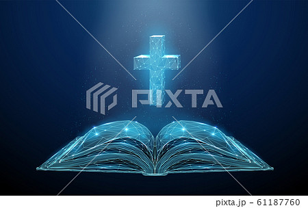 Abstract low poly open bible with cross. Abstract low poly open bible with cross. 61187760