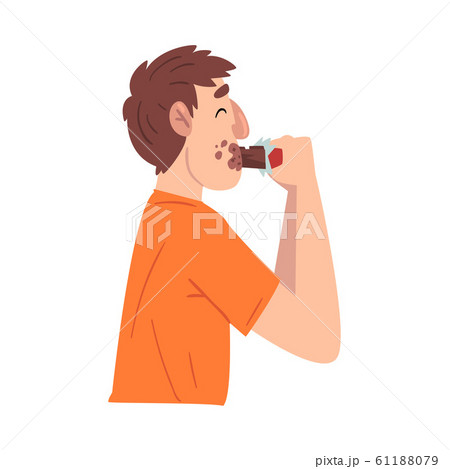 Guy Eating Chocolate, Sweet Tooth Man Cartoon Character Vector Illustration 61188079