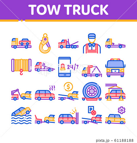 Tow Truck Transport Collection Icons Set Vector Tow Truck Transport Collection Icons Set Vector 61188188