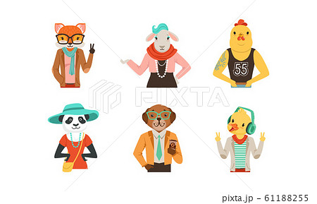 People With Animal Heads Vector Set Mammal のイラスト素材