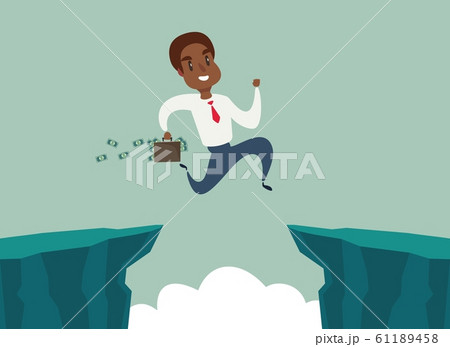 black african american businessman jump over cliff gap, overcome the difficulty. Business concept 61189458
