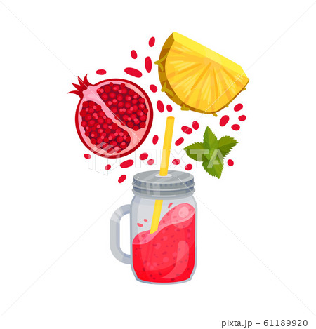 Organic Fruit Smoothie with Fruit Ingredients Around Vector Illustrated Beverage 61189920