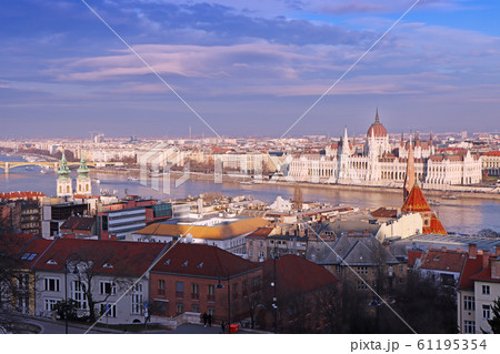 Panorama with building of Hungarian parliament at 61195354