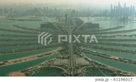 Aerial view from the Palm Jumeirah island towards city of Dubai, UAE 61196017