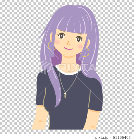 ぱっつんストレートロングの女性 紫の髪 微笑 のイラスト素材