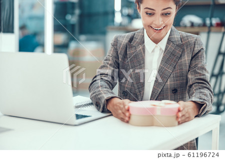 Feeling excited by amazing little present stock photo 61196724