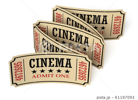 Five vintage cinema tickets on white with shadows Five vintage cinema tickets on white with shadows 61197093