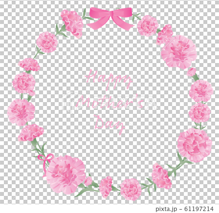 Round frame illustration of pink carnations for Mother's Day 61197214