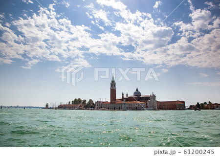 Panoramic view from water to San Giorgio Maggiore, Venice Italy. 61200245