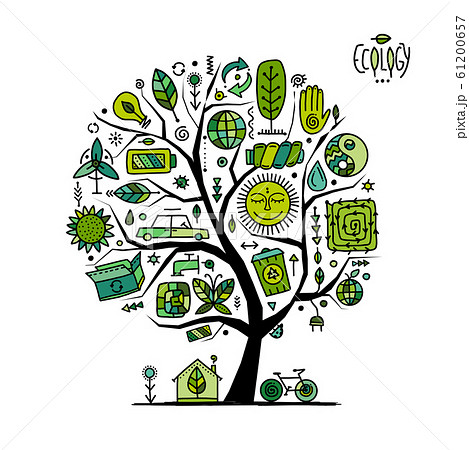 Ecology concept. Global environment and recycling. Art tree with icons 61200657