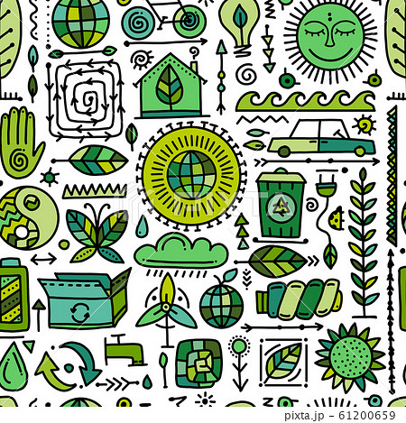 Ecology seamless pattern. Global environment and recycling Ecology seamless pattern. Global environment and recycling 61200659