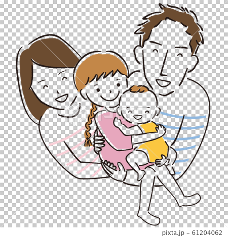 手描き 家族愛 娘と赤ちゃん カラーのイラスト素材
