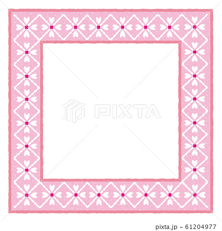 ハートのフレーム 四角 白とピンクのイラスト素材