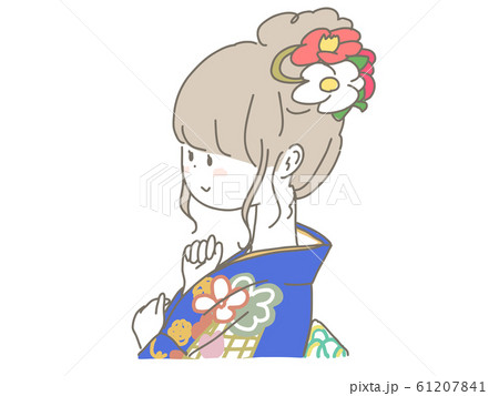 振袖姿の女の子のイラスト素材 振袖姿の女の子のイラスト素材