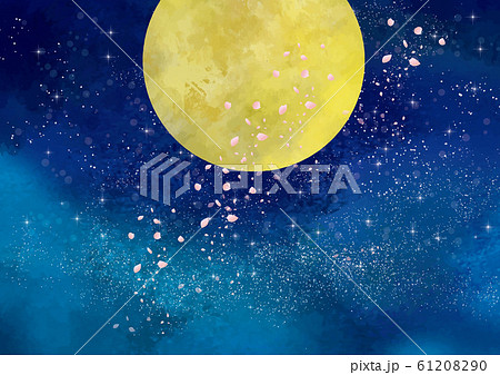 満月 スーパームーン 満月 名月 夜空 星空 星 水彩 手描き 天体 天体観測のイラスト素材 6190