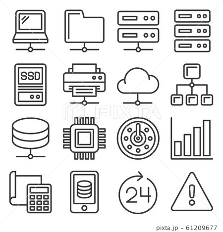 Network and Hosting Icons Set on White Background. Line Style Vector 61209677