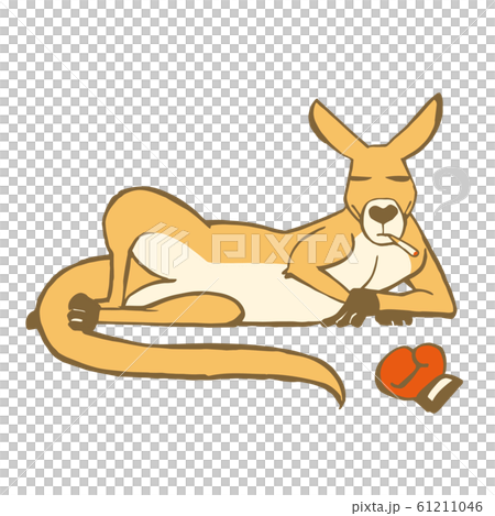 戦い疲れて一服しているカンガルー 線ありのイラスト素材