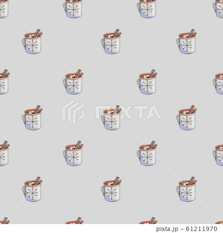 Seasonal winter endless texture. Vector colorful hand drawn seamless pattern with popular drinks isolated on blue. Positive sweet fashion fabric print with desserts in chocolate colors. Polka dot 61211970
