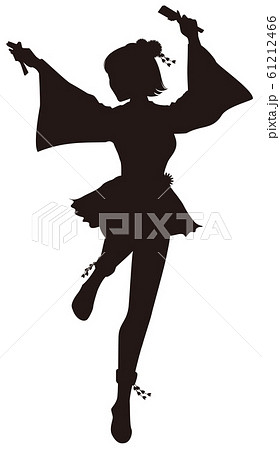 お祭り踊る女01 鳴子を持って踊る可愛い女の子 シルエットのイラスト素材