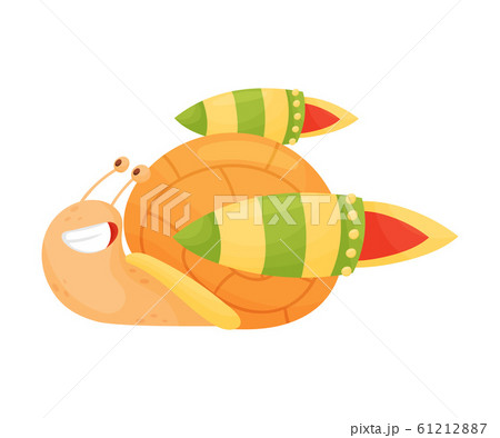Flying Snail with Rocket Turbine Cartoon Vector Illustrated Character Flying Snail with Rocket Turbine Cartoon Vector Illustrated Character 61212887