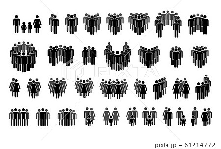 Set of different crowd silhouettes with simple person icon isolated on white 61214772