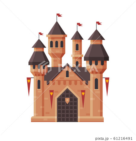 Medieval Castle Fairytale Fortress With Towers のイラスト素材