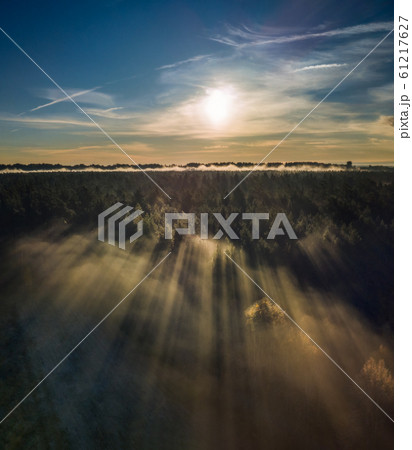 Aerial view of epic light rays over the forest at Autumn Aerial view of epic light rays over the forest at Autumn 61217627