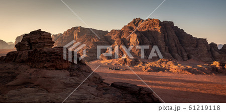 Beduin camp at sunrise in Wadi Rum desert, Jordan Beduin camp at sunrise in Wadi Rum desert, Jordan 61219118