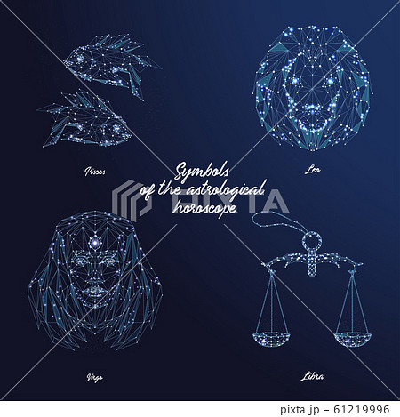 Virgo, Pisces, Libra, Leo. Polygonal illustration. The symbol of the astrological horoscope. 61219996