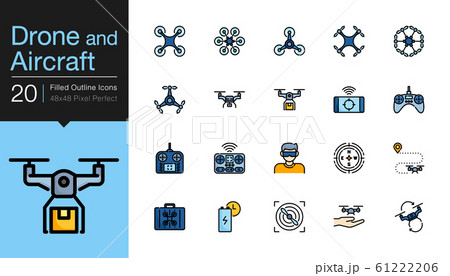 Drone, Aircraft and Aerial icons. Filled outline 61222206