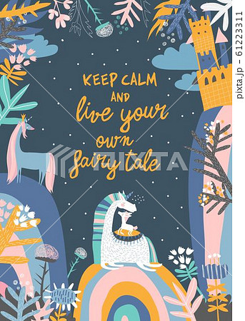 Cute magic frame composed of unicorns,rainbow and flowers 61223311